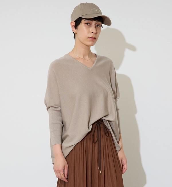 Liesse「【定番】ラメ混前後V袖リブオーバーニット」|ニット・セーター|ゴールド