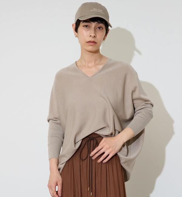 Liesse「【定番】ラメ混前後V袖リブオーバーニット」|ニット・セーター|