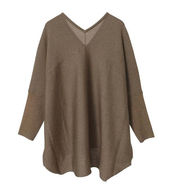 Liesse「【定番】ラメ混前後V袖リブオーバーニット」|ニット・セーター|