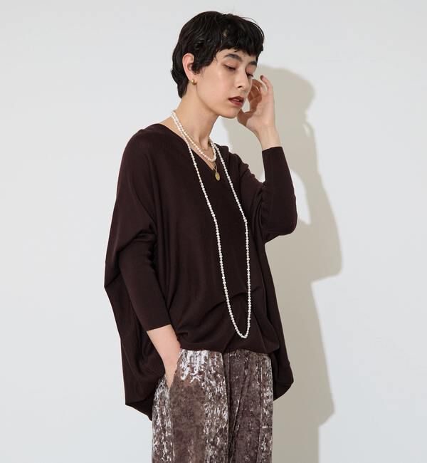 Liesse「【定番】前後V袖リブオーバーニット」|ニット・セーター|ブラウン