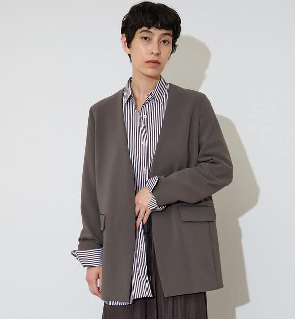 Liesse「【定番】ダブルクロスノーカラージャケット」|ノーカラージャケット|チャコール