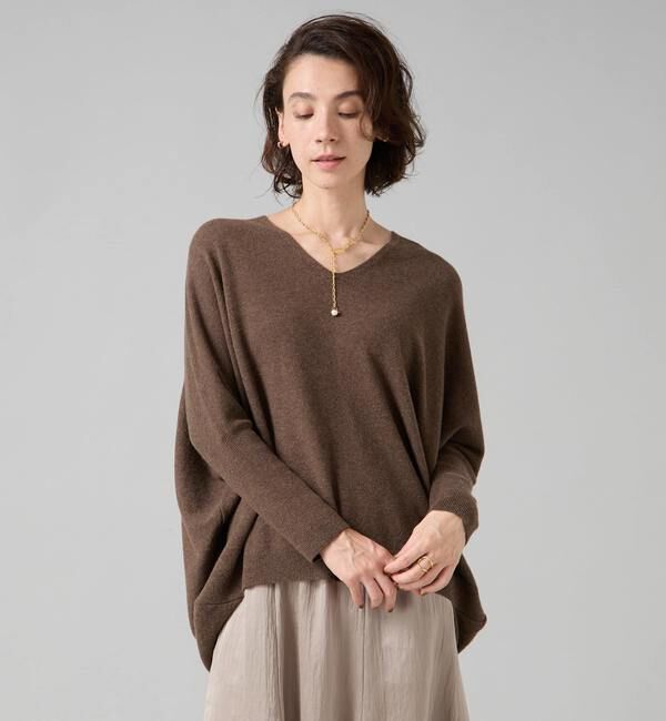 Liesse「【定番】カシミア混Vネックビッグニット」|ニット・セーター|ブラウン