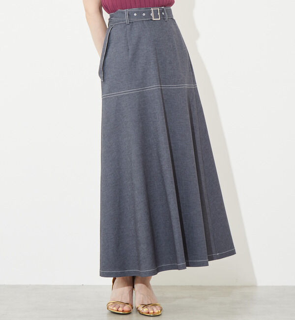 Soffitto「デニム調麻混ベルト付きスカート」|スカート|インディゴブルー