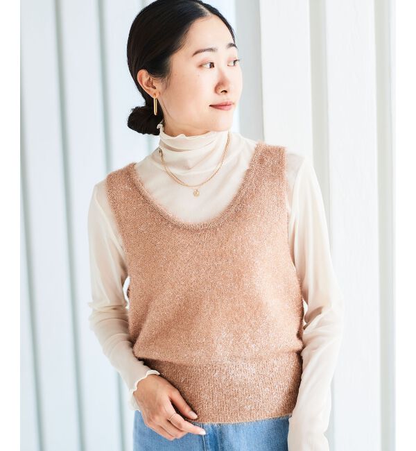 le.coeur blanc「《手洗い可能》シャイニーシャギーニットベスト」|ベスト・ジレ|