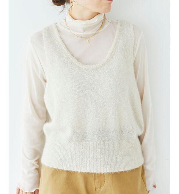 le.coeur blanc「《手洗い可能》シャイニーシャギーニットベスト」|ベスト・ジレ|