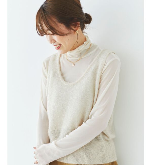 le.coeur blanc「《手洗い可能》シャイニーシャギーニットベスト」|ベスト・ジレ|