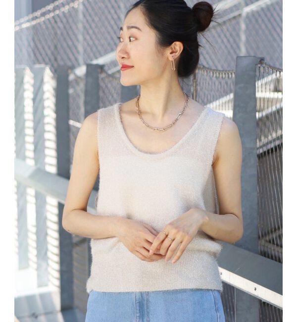 le.coeur blanc「《手洗い可能》シャイニーシャギーニットベスト」|ベスト・ジレ|