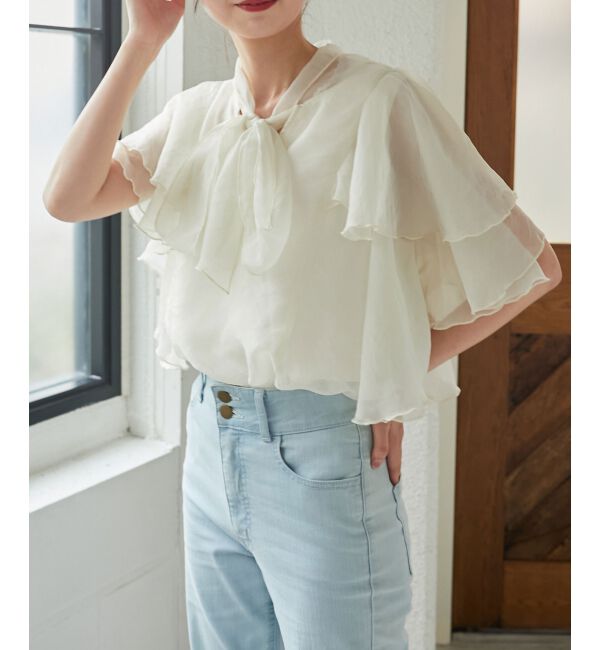 MAJESTICLEGON「ボウタイフリルシアーブラウス」|シャツ・ブラウス|アイボリー
