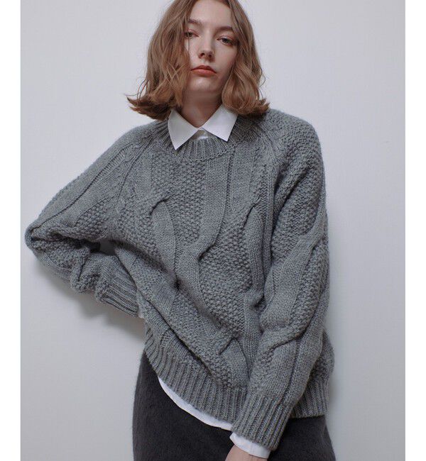 allureville「ランダムケーブルプルオーバー」|ニット・セーター|ライトグレー