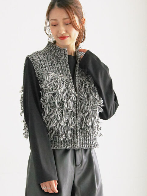 Te chichi「ループ編みコンパクトジップベスト」|ニット・セーター|グレー