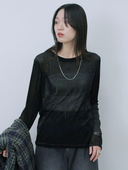 Samansa Mos2 blue「◎シアーベロアプルオーバー」|Tシャツ・カットソー|