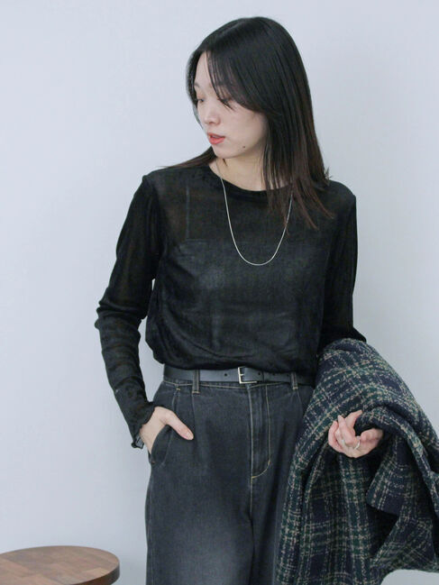 Samansa Mos2 blue「◎シアーベロアプルオーバー」|Tシャツ・カットソー|