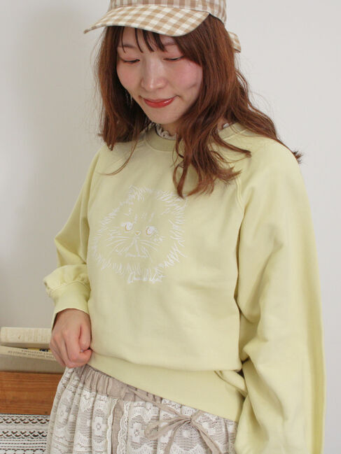 Samansa Mos2「ネコプリント刺繍スウェット」|Tシャツ・カットソー|イエロー