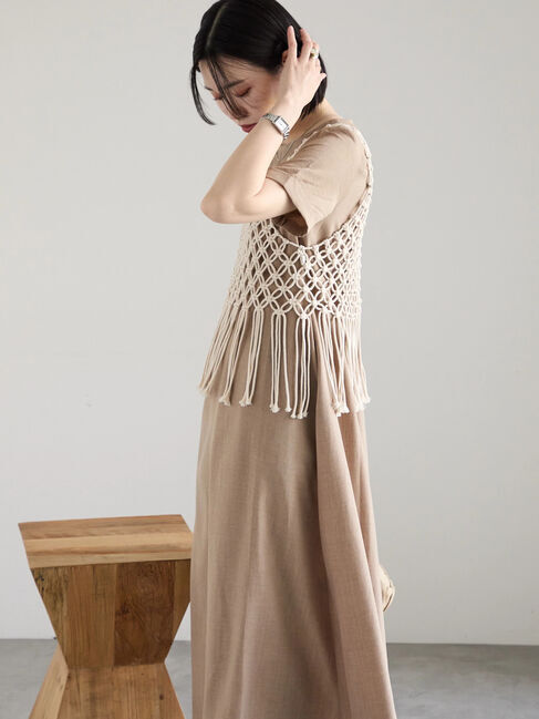 Samansa Mos2 blue「リネンタッチマキシワンピース」|ワンピース|