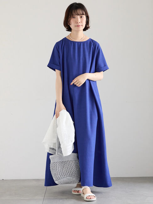 Samansa Mos2 blue「リネンタッチマキシワンピース」|ワンピース|