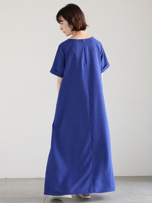 Samansa Mos2 blue「リネンタッチマキシワンピース」|ワンピース|