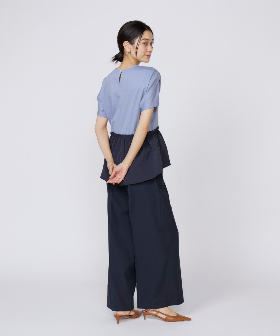 INED「《大きいサイズ》シェルタリングドライ美脚ワイドパンツ」|スラックス|