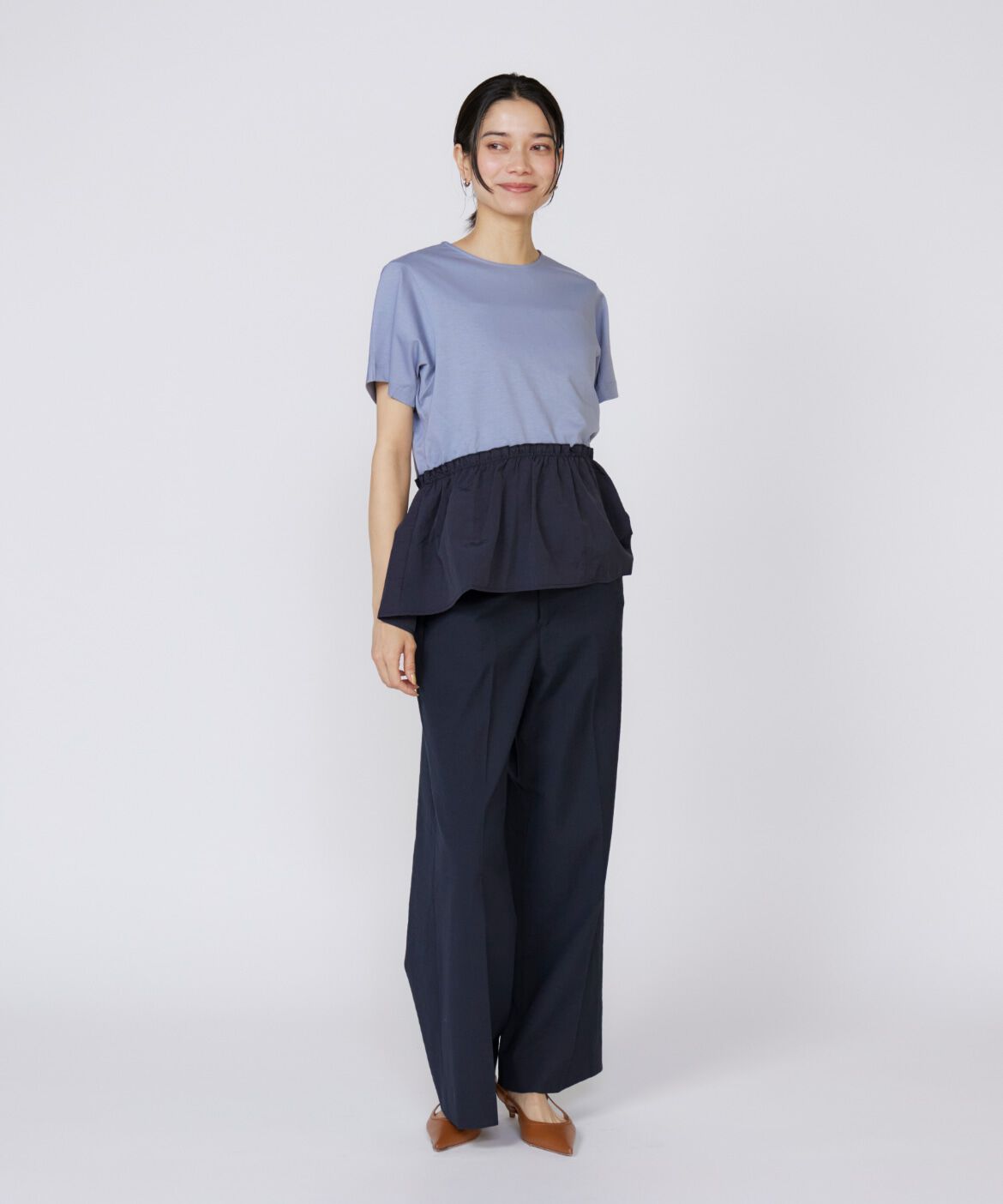 INED「《大きいサイズ》シェルタリングドライ美脚ワイドパンツ」|スラックス|