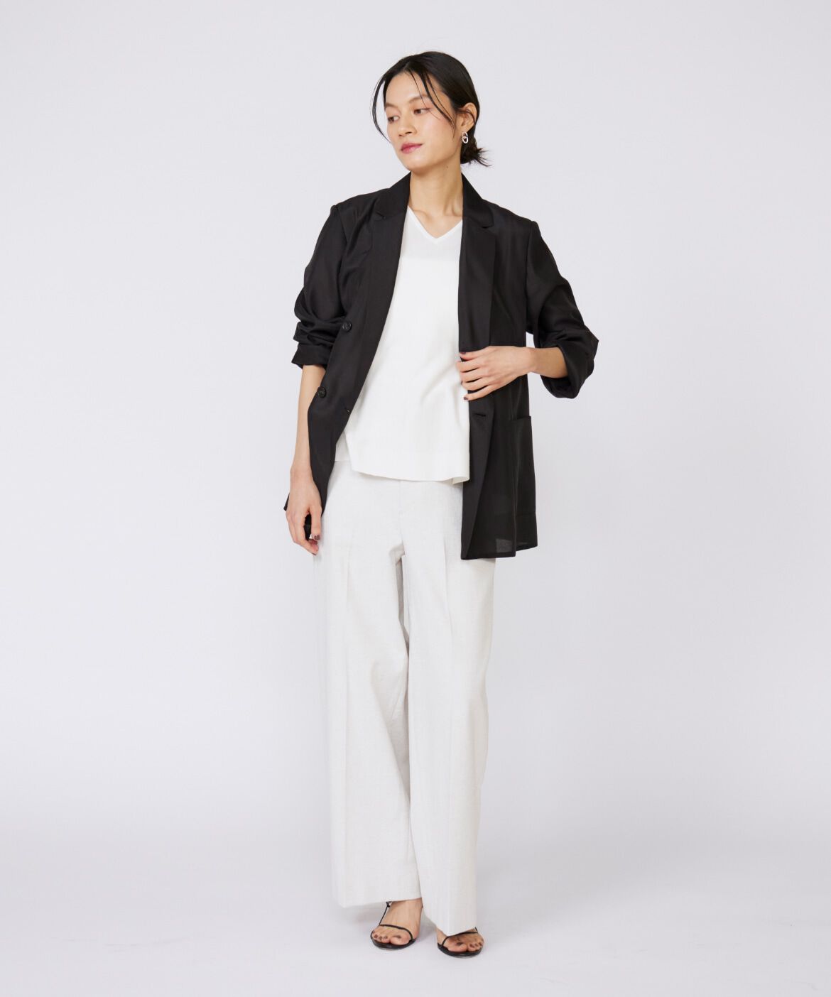 INED「《大きいサイズ》シェルタリングドライ美脚ワイドパンツ」|スラックス|