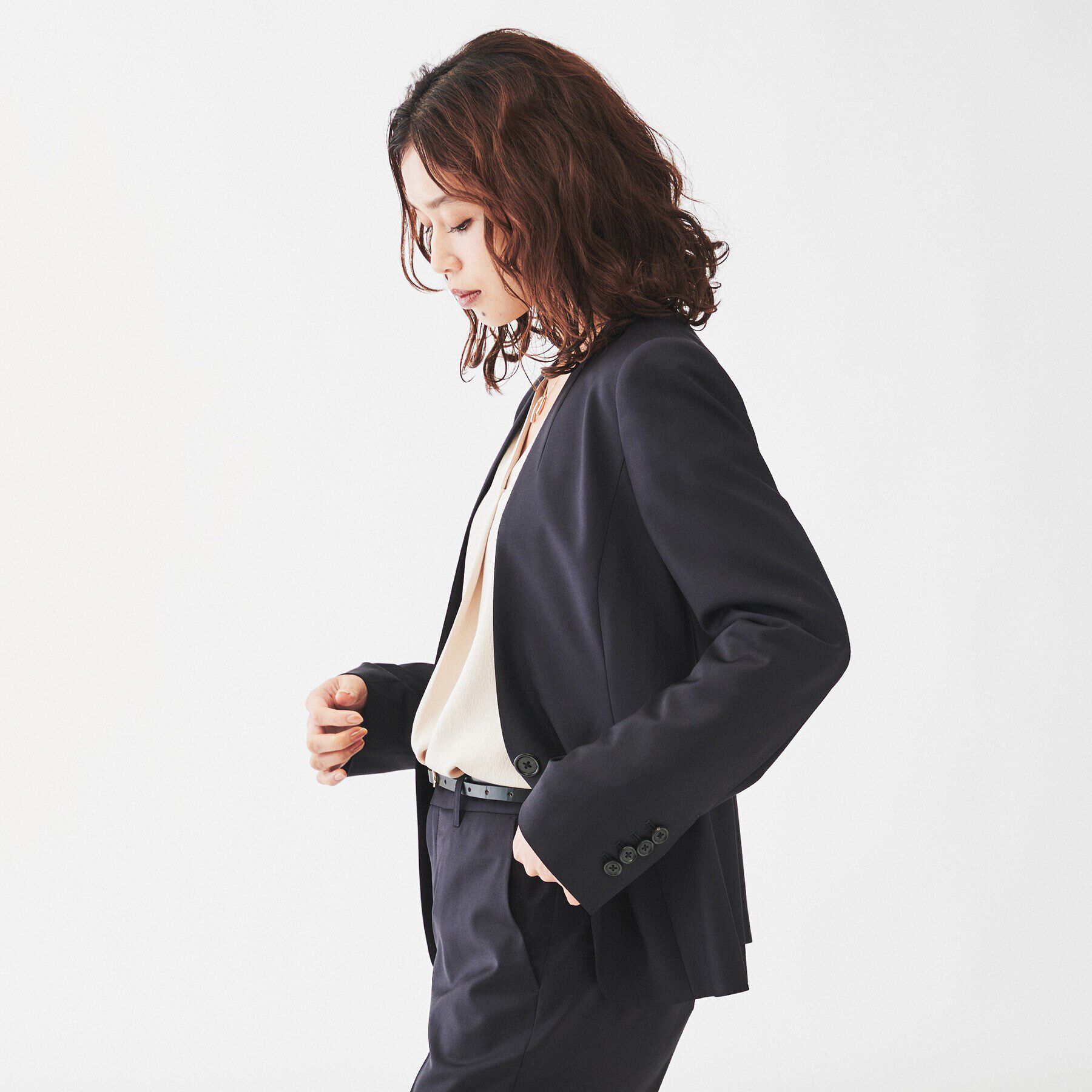 UNTITLED「【通勤スーツ/日本製】ウーステッド カラーレスジャケット」|ノーカラージャケット|