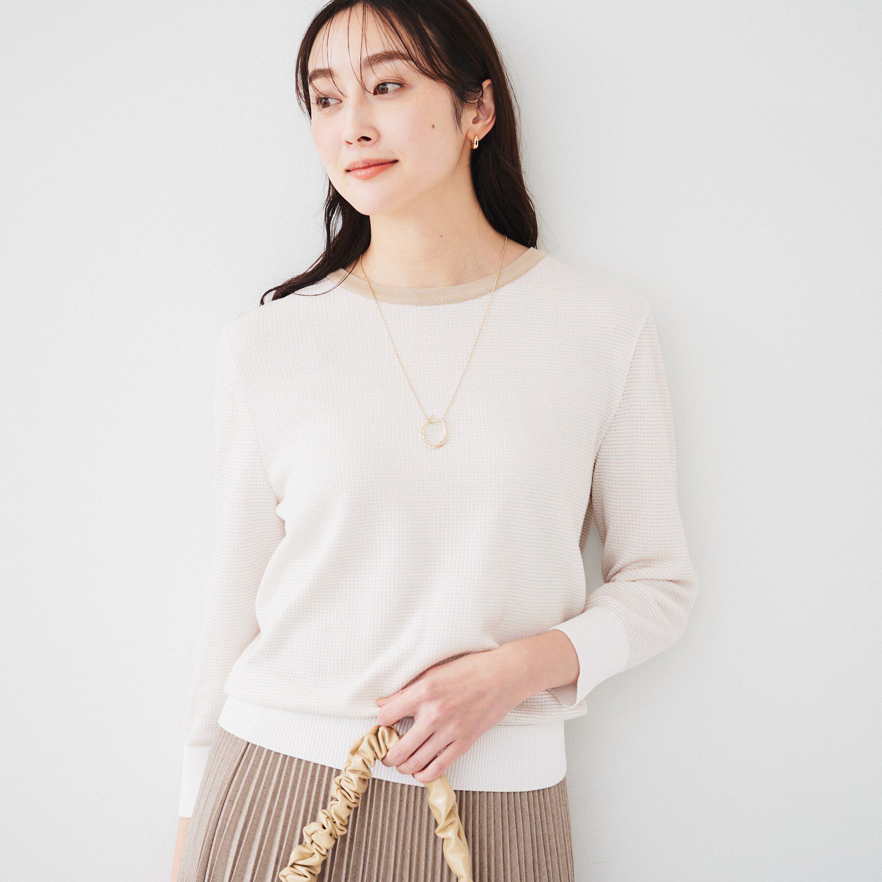 UNTITLED「【配色カラー/アンサンブル可能】きれいめ七分袖ニット」|ニット・セーター|