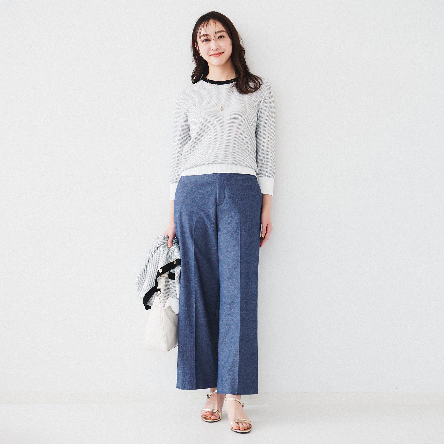 UNTITLED「【配色カラー/アンサンブル可能】きれいめ七分袖ニット」|ニット・セーター|