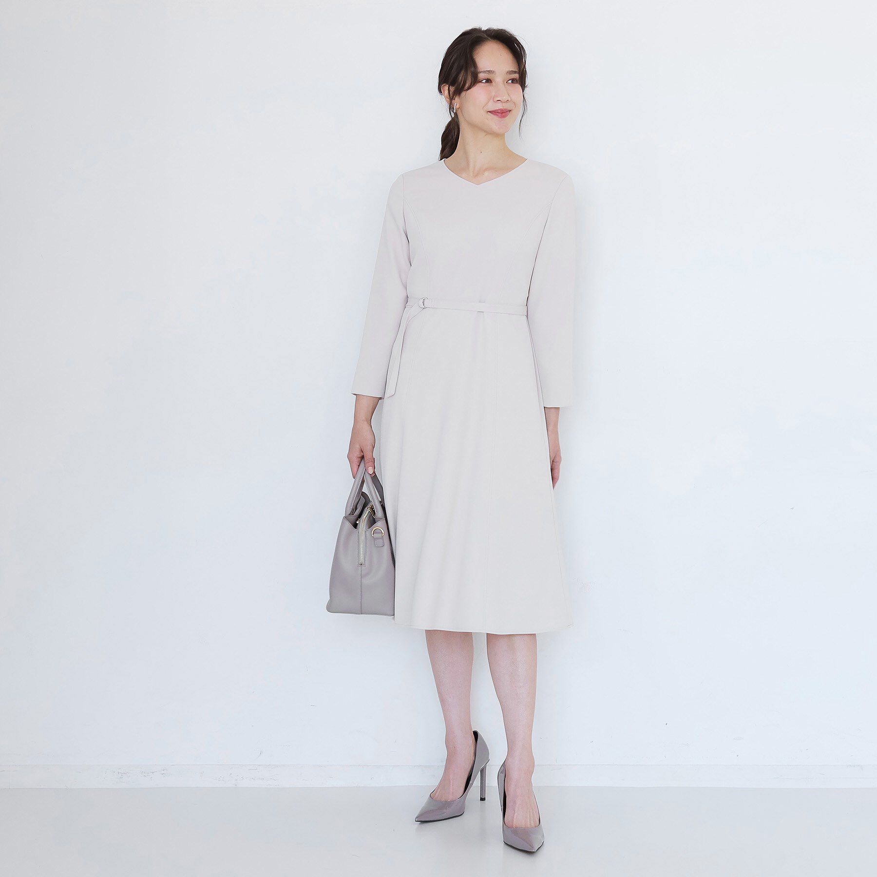 COUP DE CHANCE「【手洗い可／日本製／伸縮性／セットアップ可】共地ベルト付フレアーワンピース」|ワンピース|