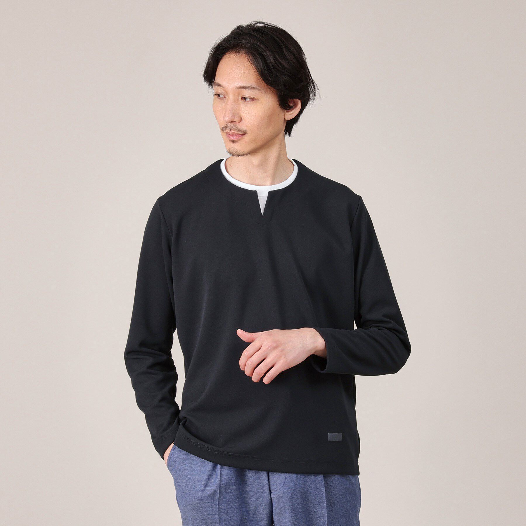 TAKEO KIKUCHI「【Made in JAPAN】フェイクレイヤード　キーネック　カットソー」|Tシャツ・カットソー|ブルー(093)