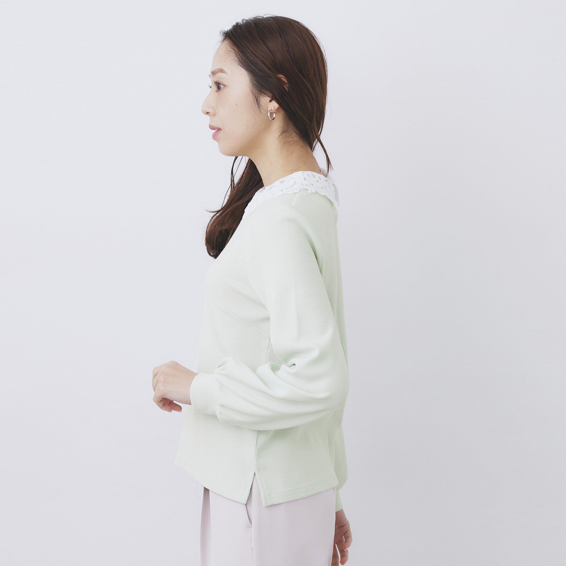 index「レース衿付きピケジャージトップス【洗濯機OK】」|Tシャツ・カットソー|