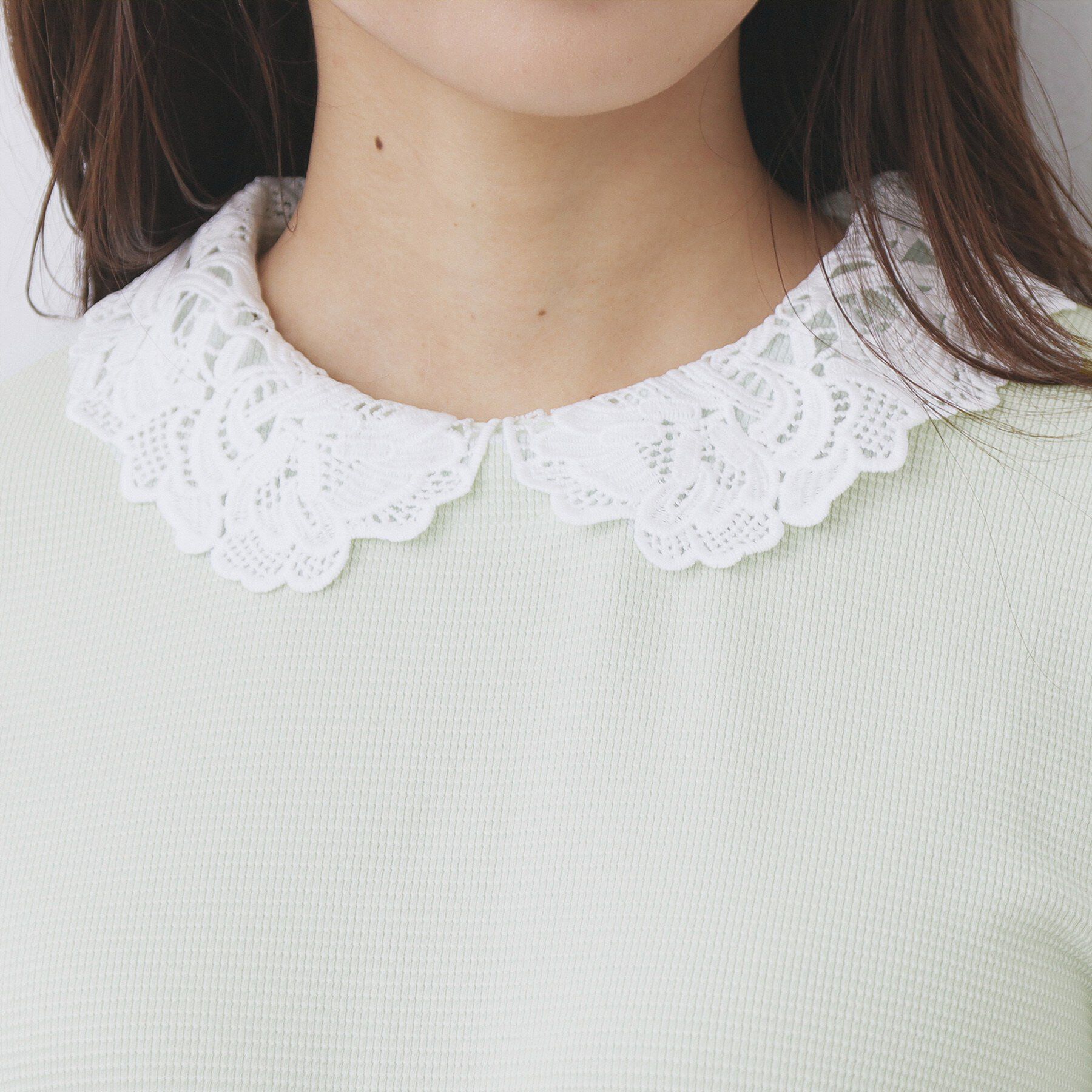 index「レース衿付きピケジャージトップス【洗濯機OK】」|Tシャツ・カットソー|