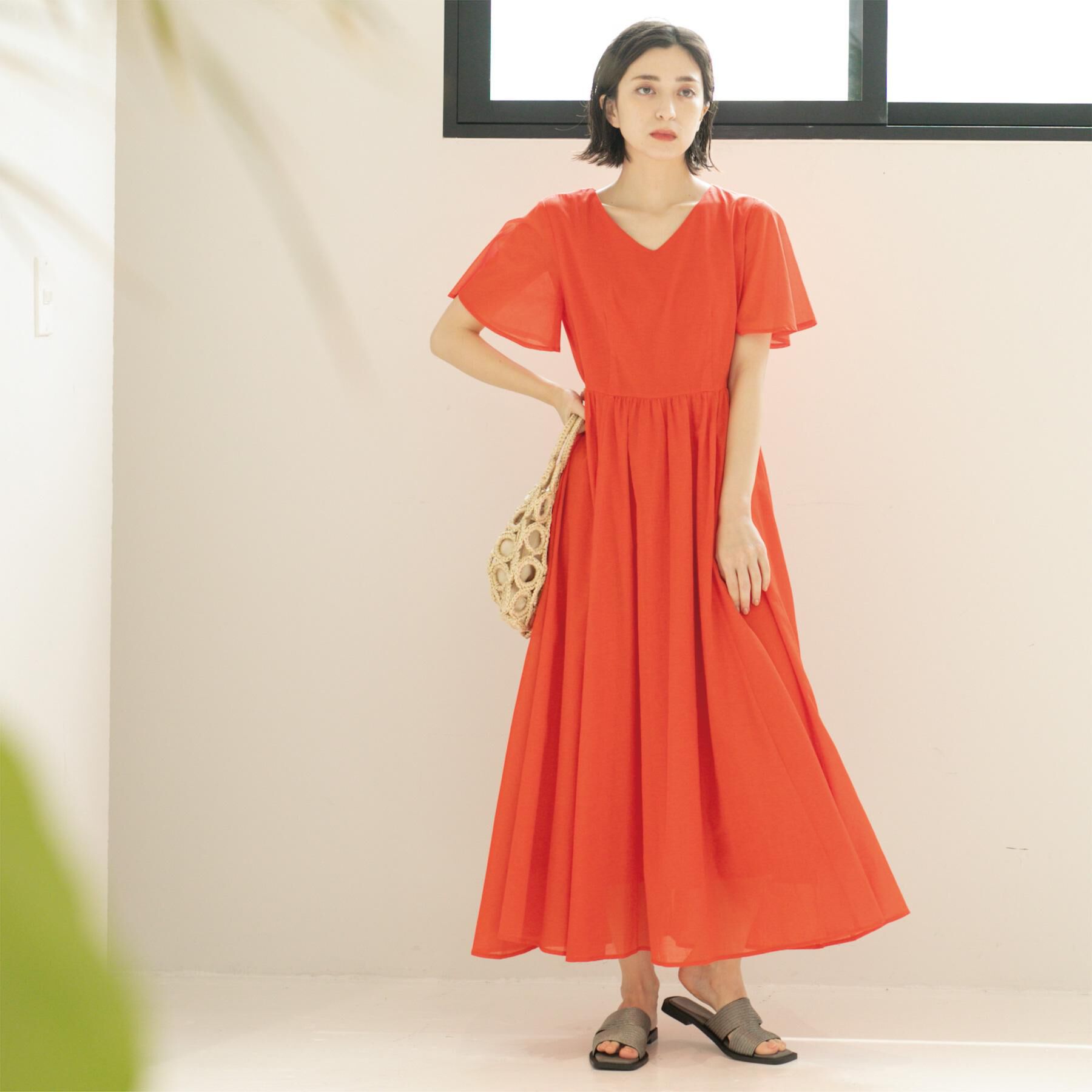 OPAQUE.CLIP「Vネックフィット＆フレアドレス/オーガニックコットン混【洗濯機洗い可】」|ワンピース|