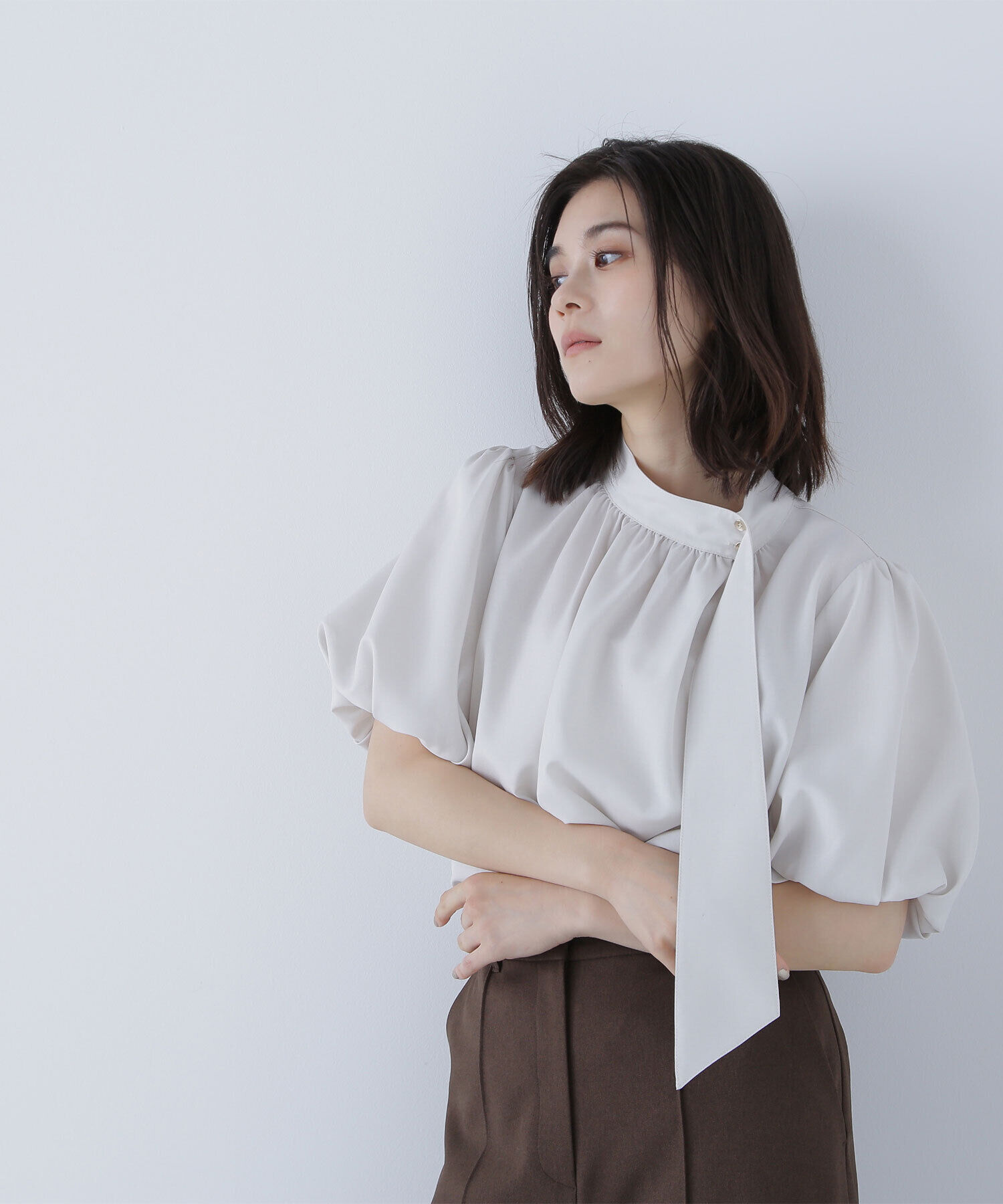  「リネンライクサイドタイブラウス」|シャツ・ブラウス|