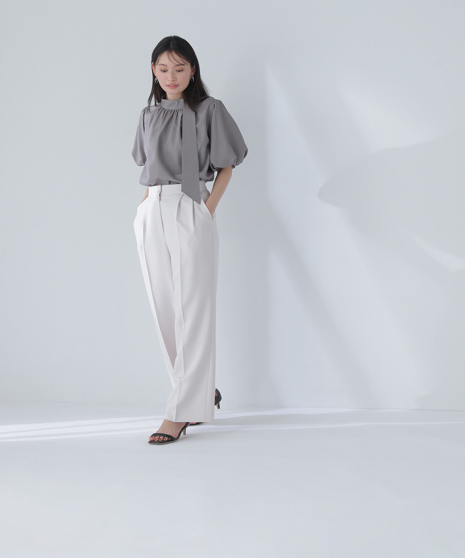  「リネンライクサイドタイブラウス」|シャツ・ブラウス|