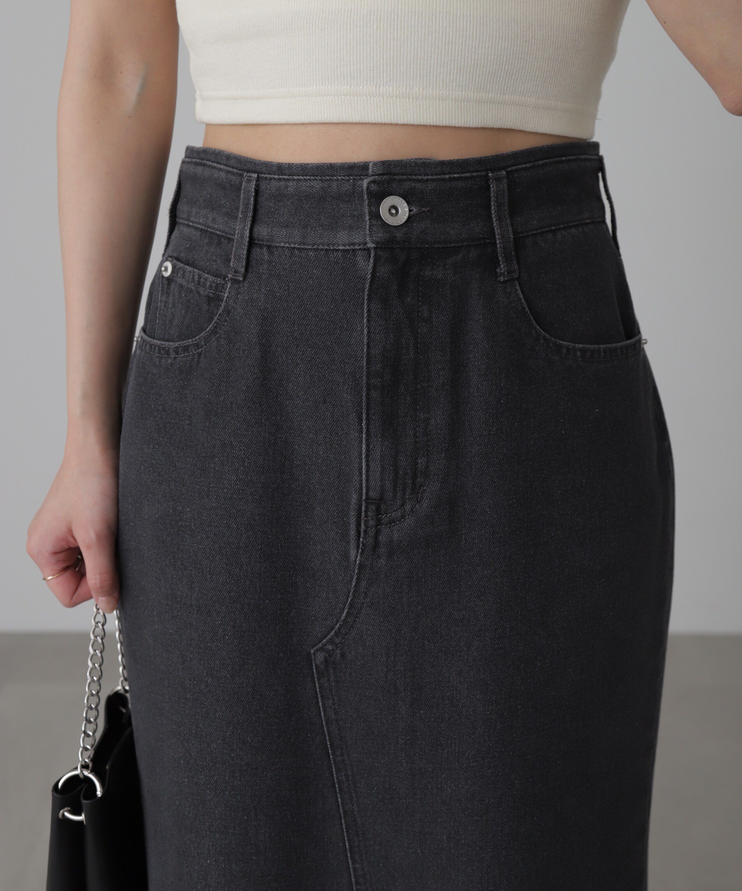  「フロントスリットナローデニムスカート」|スカート|