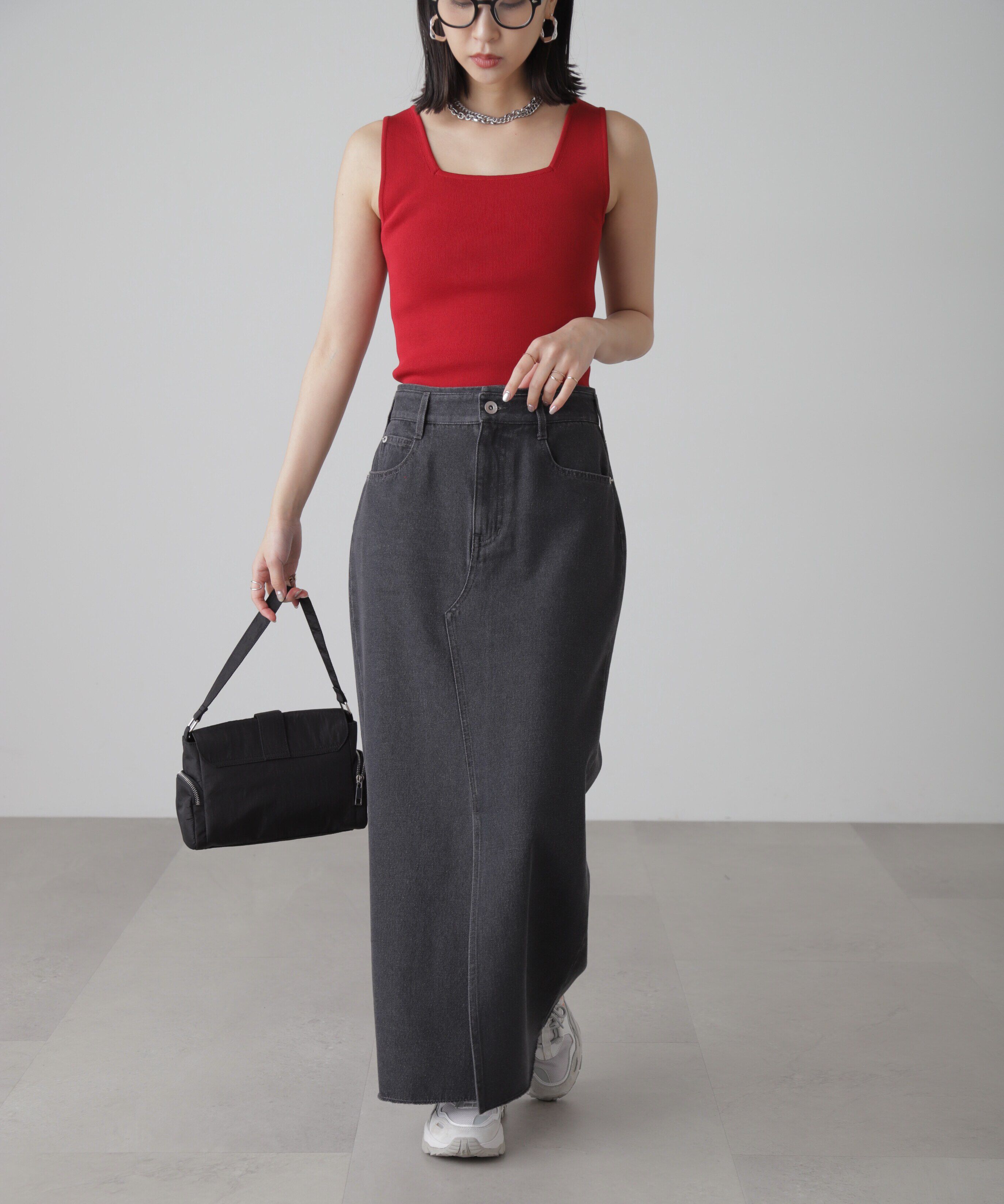  「フロントスリットナローデニムスカート」|スカート|