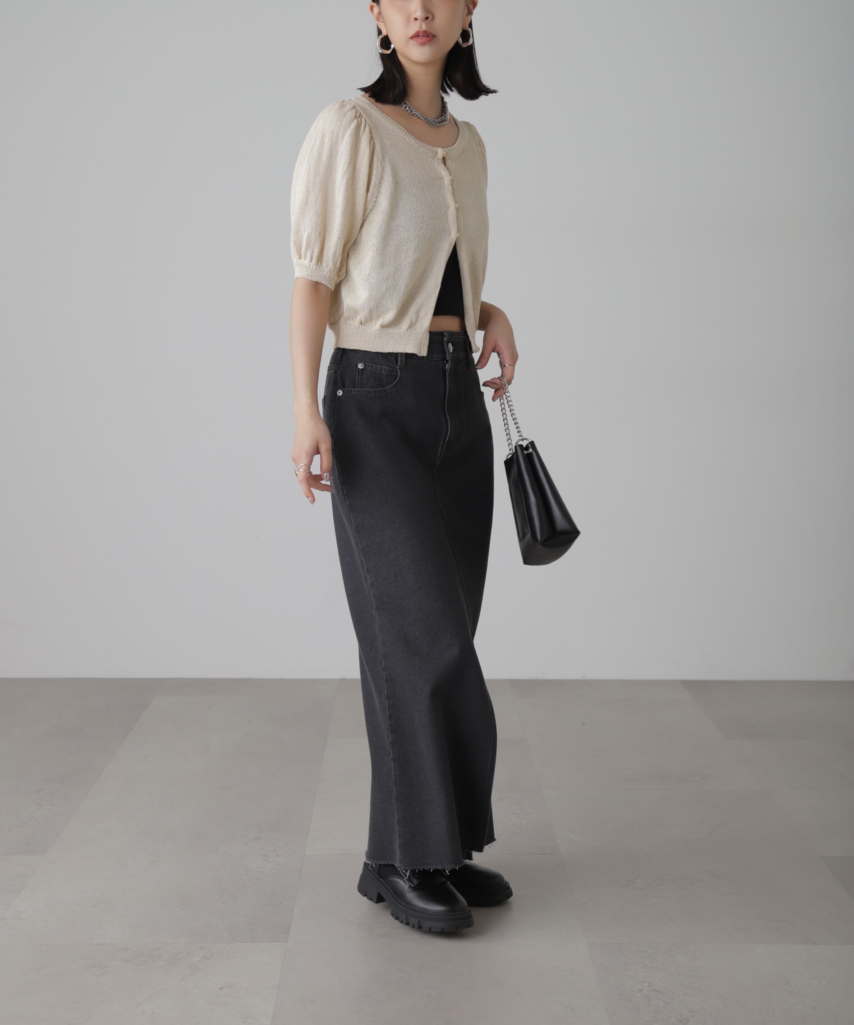  「フロントスリットナローデニムスカート」|スカート|