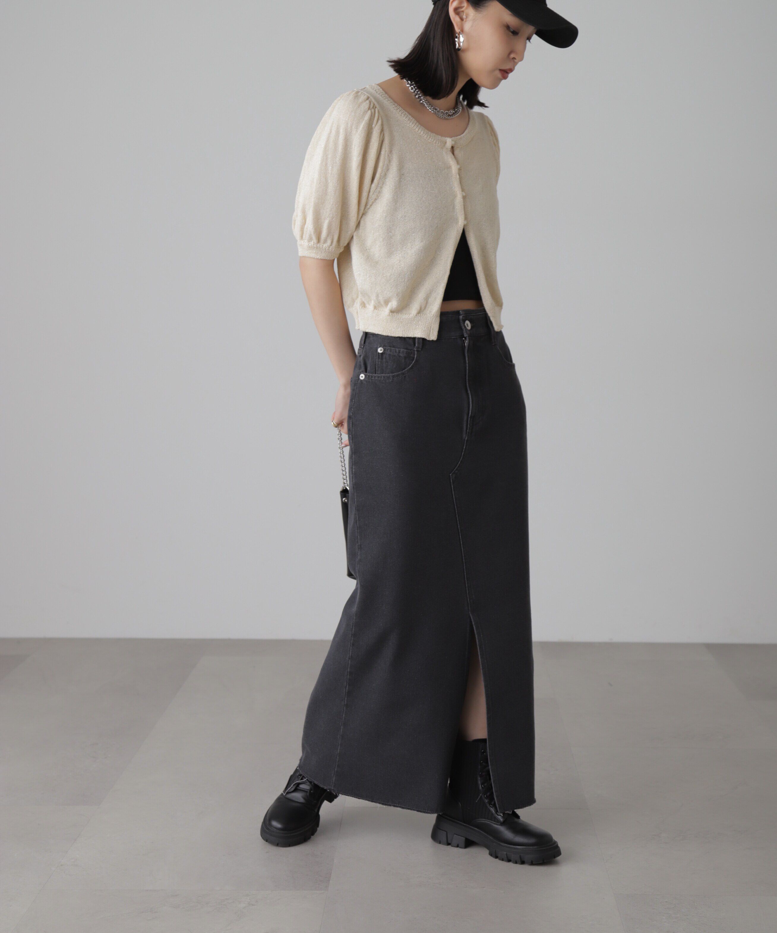  「フロントスリットナローデニムスカート」|スカート|