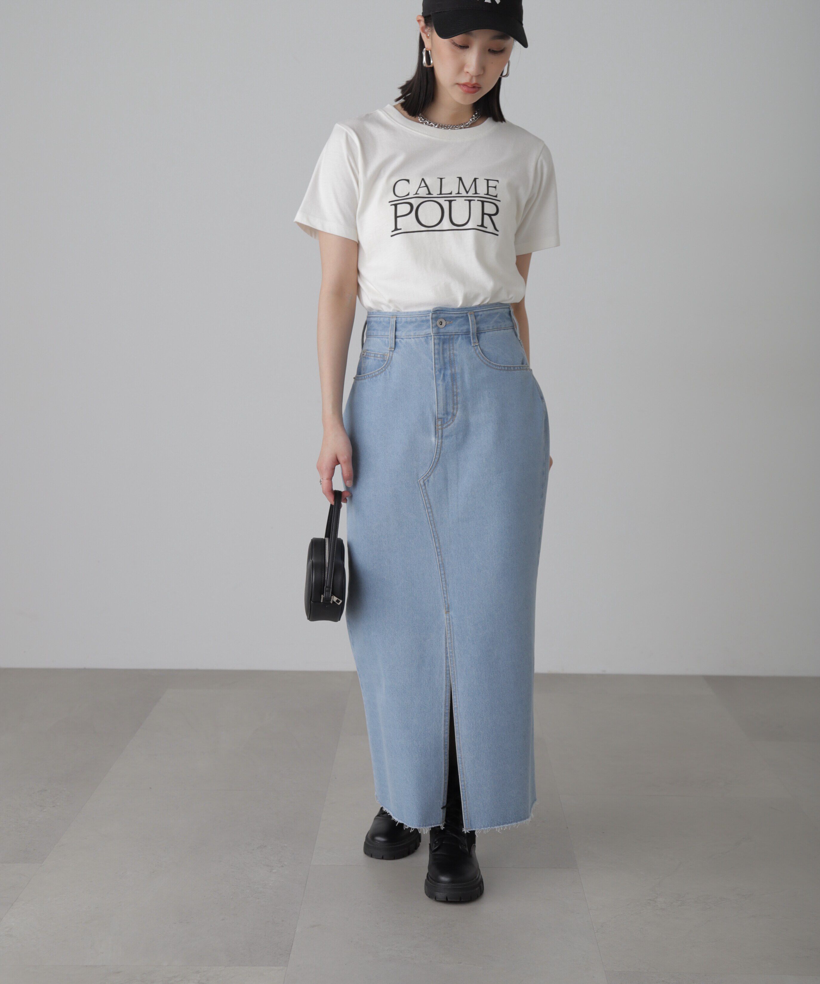  「フロントスリットナローデニムスカート」|スカート|