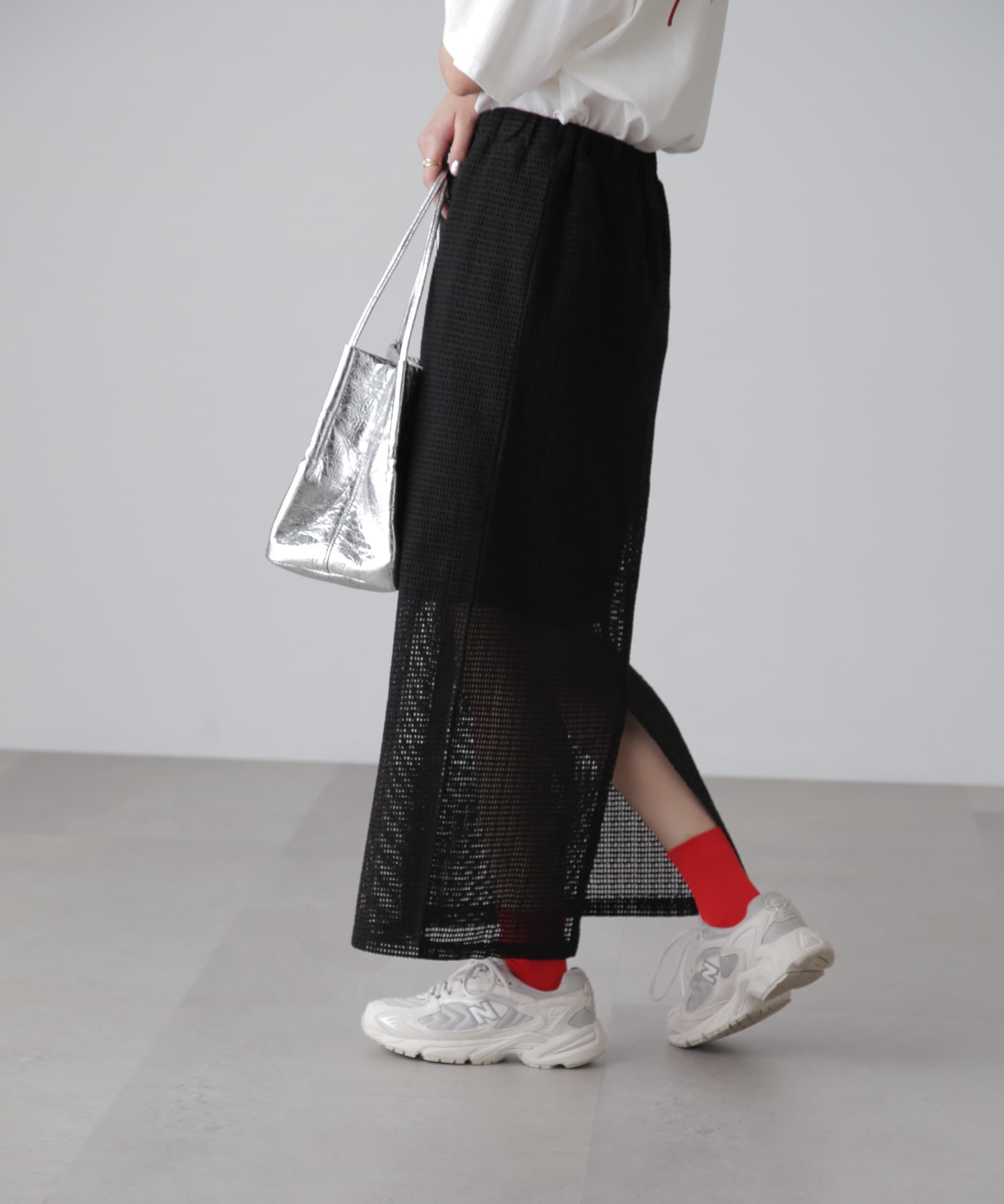  「レイヤードメッシュナロースカート」|スカート|ブラック