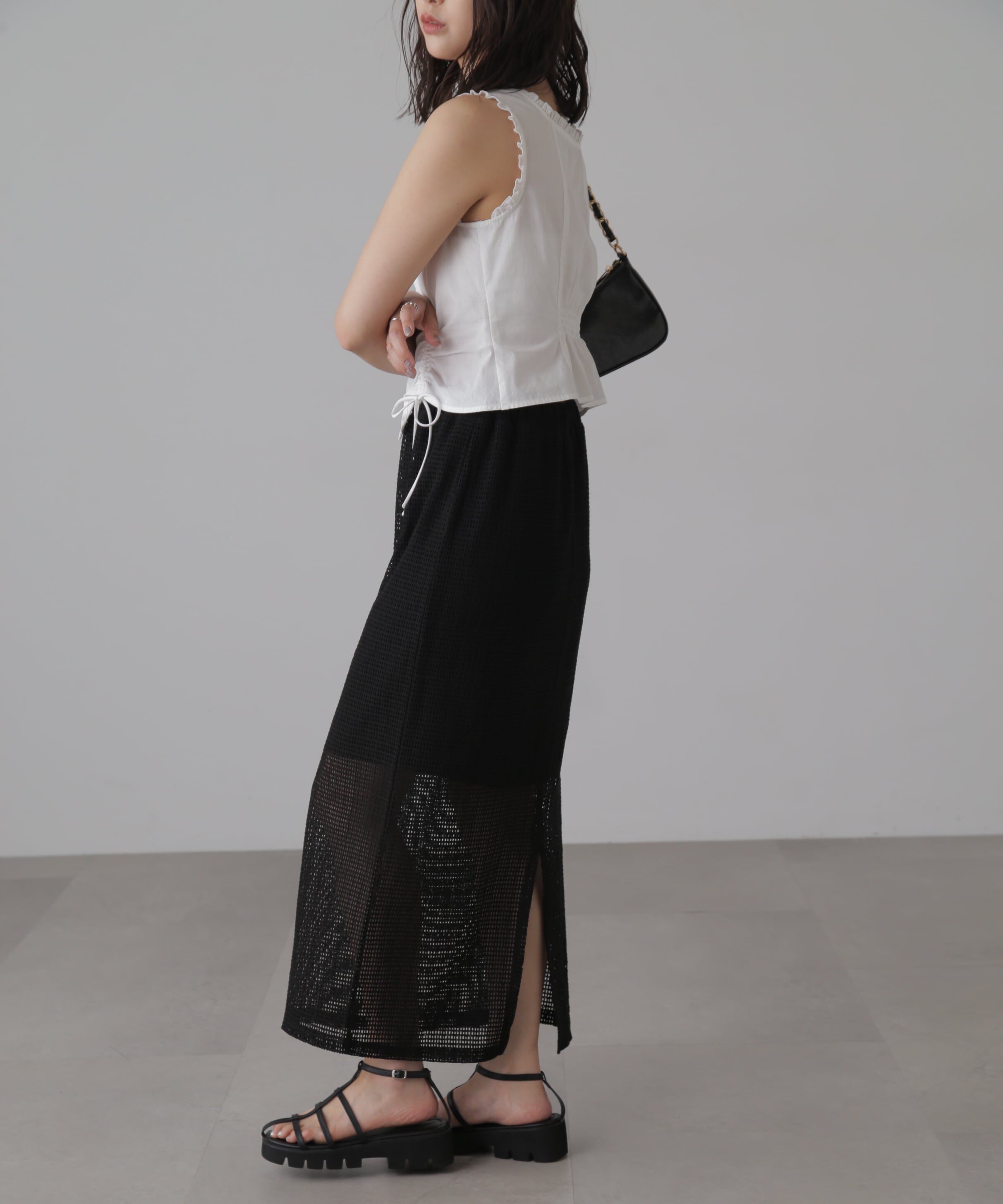  「レイヤードメッシュナロースカート」|スカート|