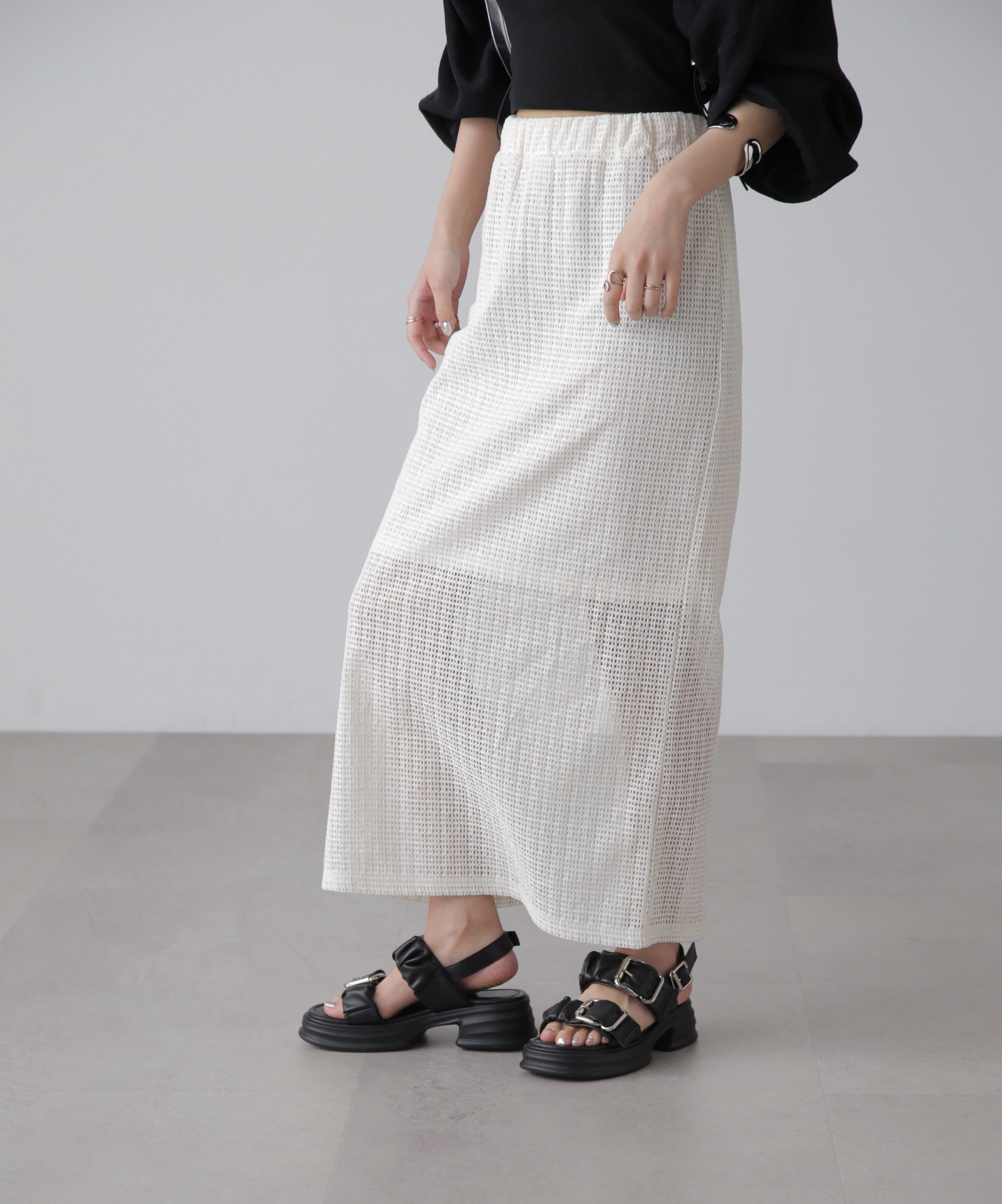  「レイヤードメッシュナロースカート」|スカート|