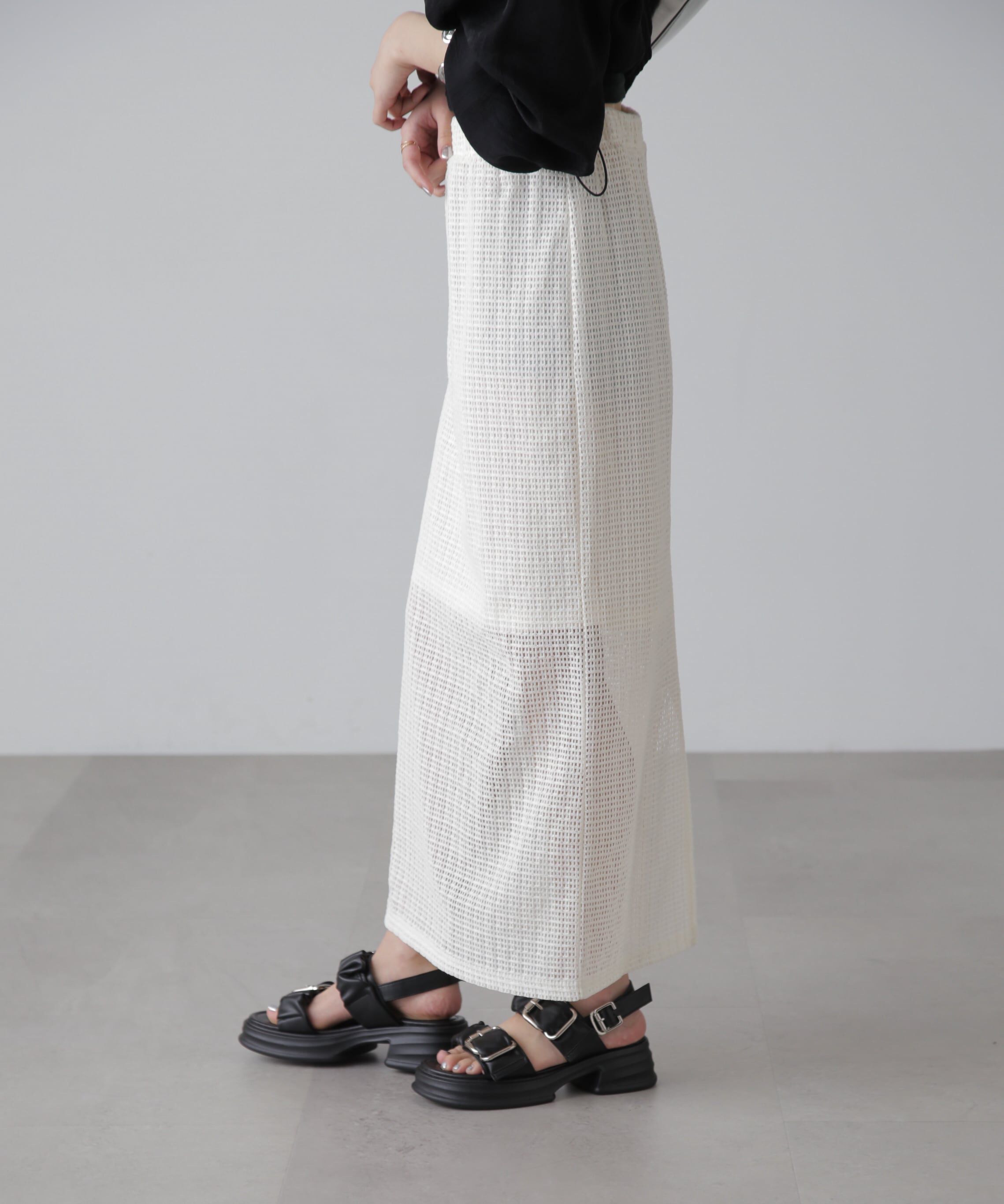  「レイヤードメッシュナロースカート」|スカート|