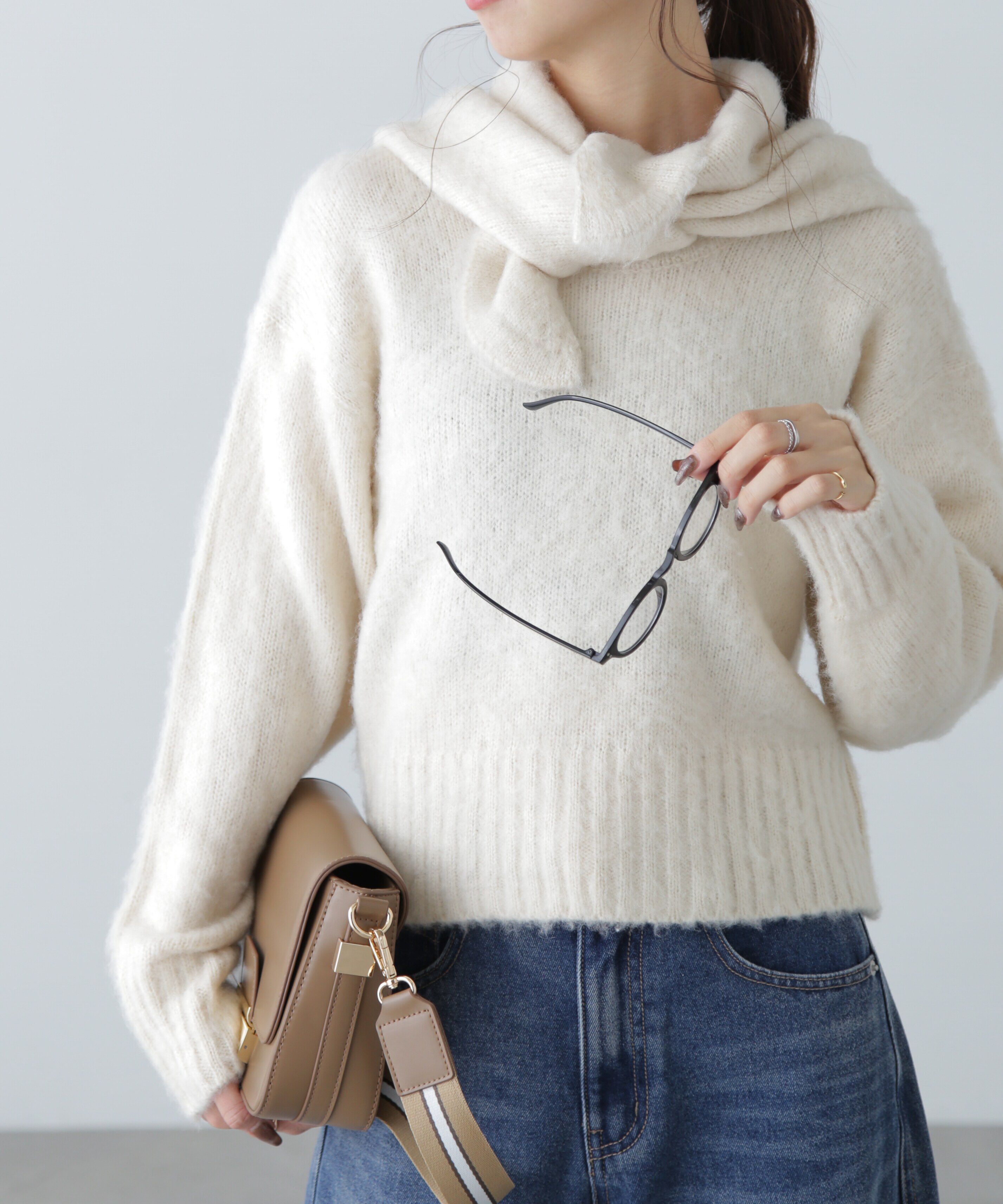  「スカーフ付きシャギーニット」|ニット・セーター|オフホワイト