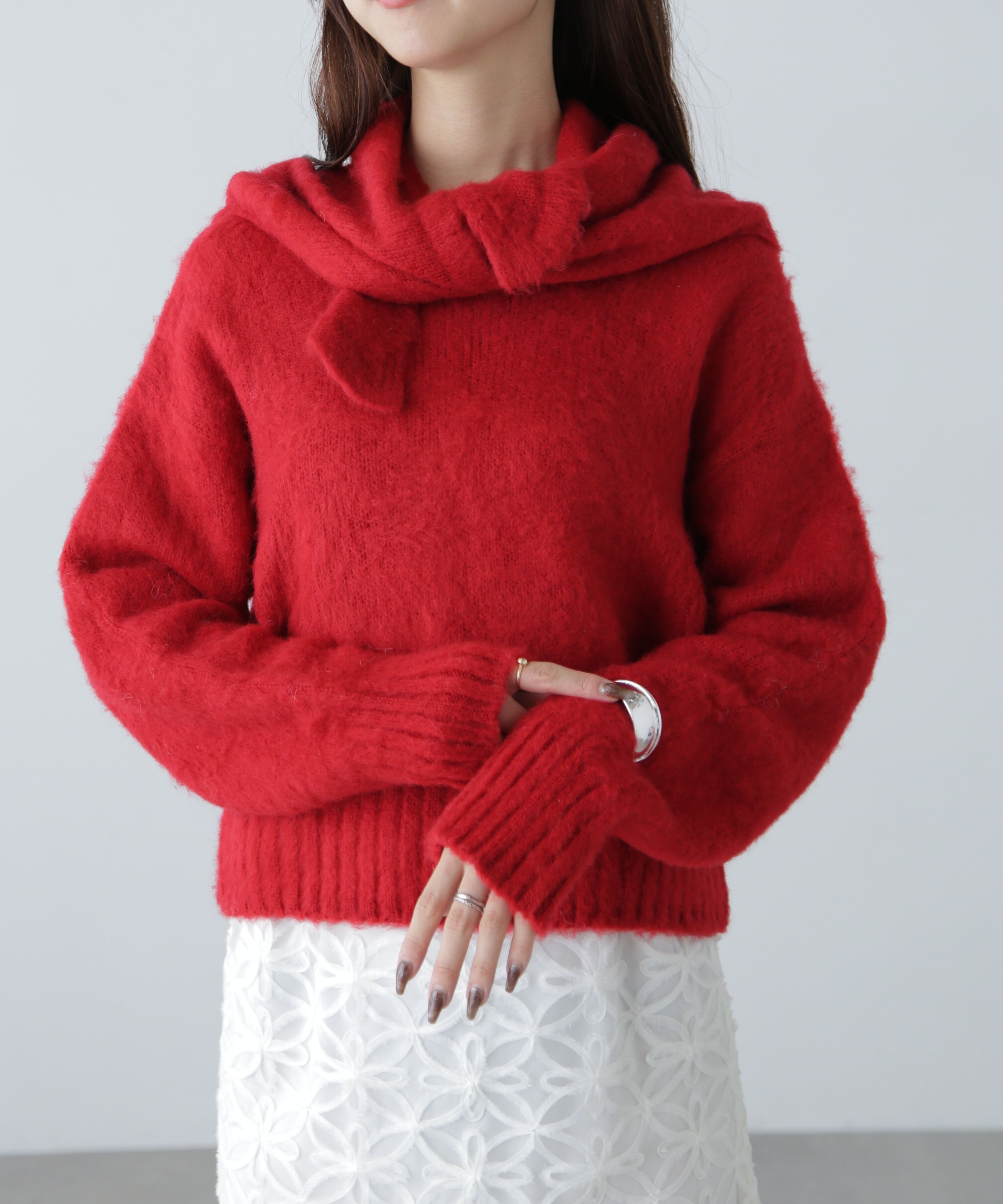  「スカーフ付きシャギーニット」|ニット・セーター|