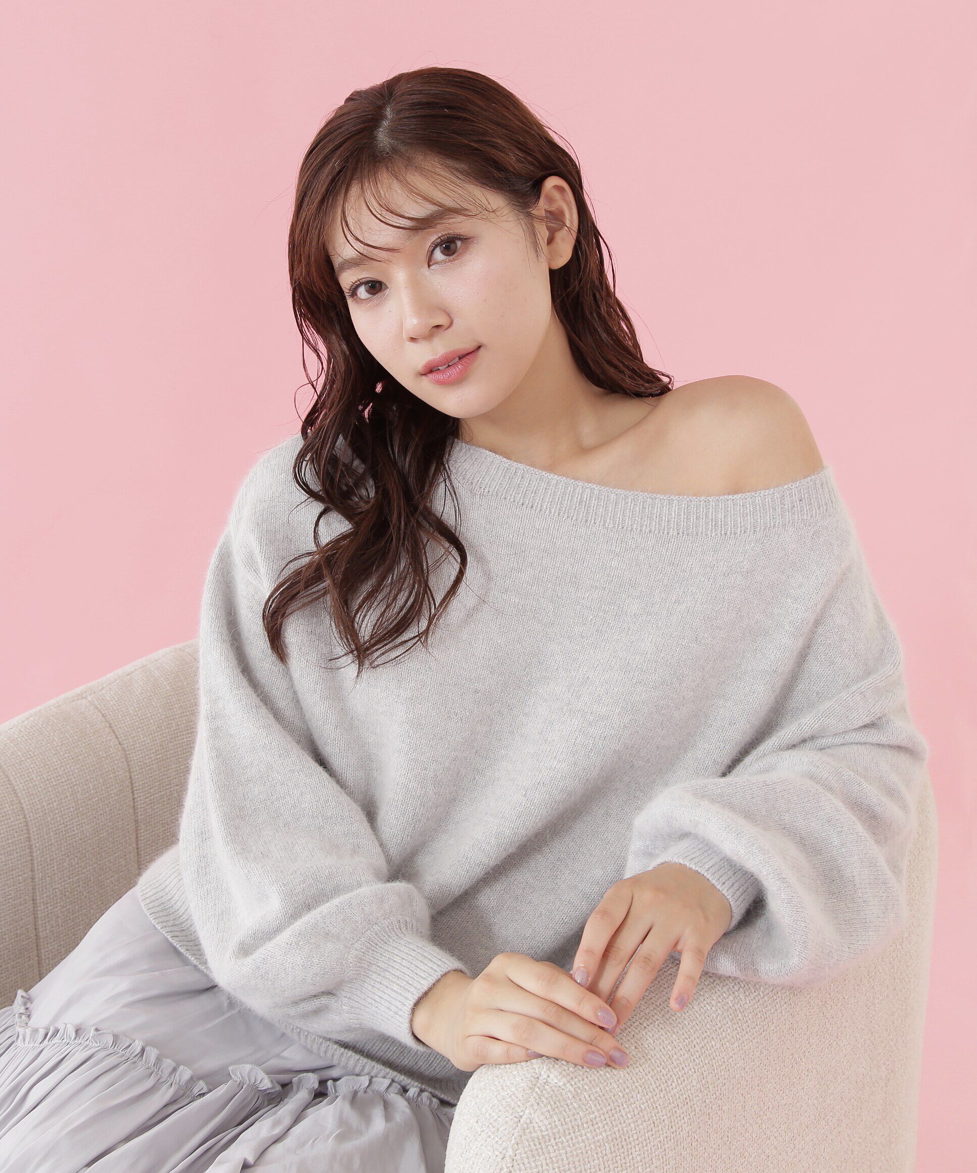  「エアリーウールオフショルダーニット」|ニット・セーター|グレー