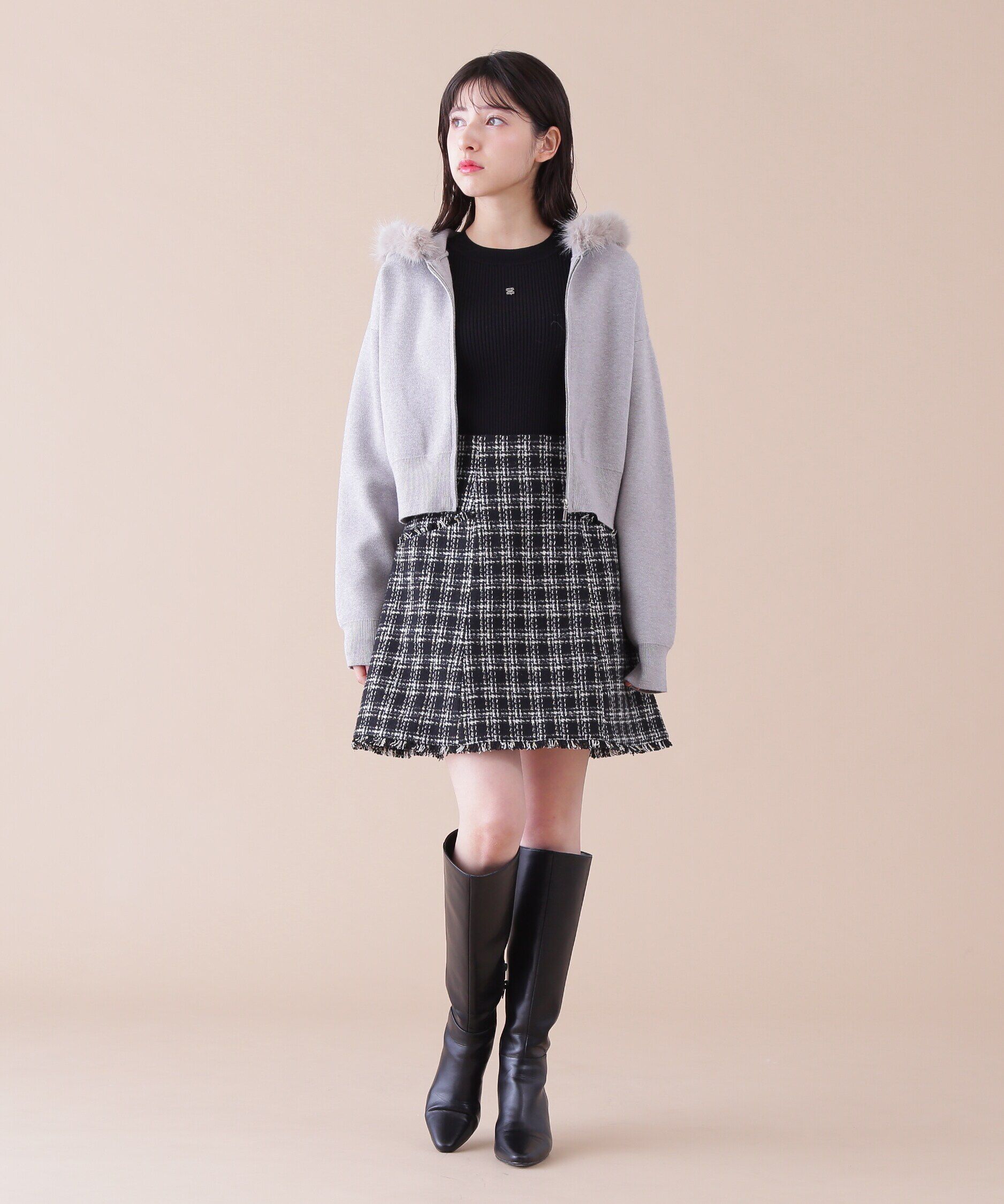  「ボリュームフェイクファーニットパーカー」|ニット・セーター|