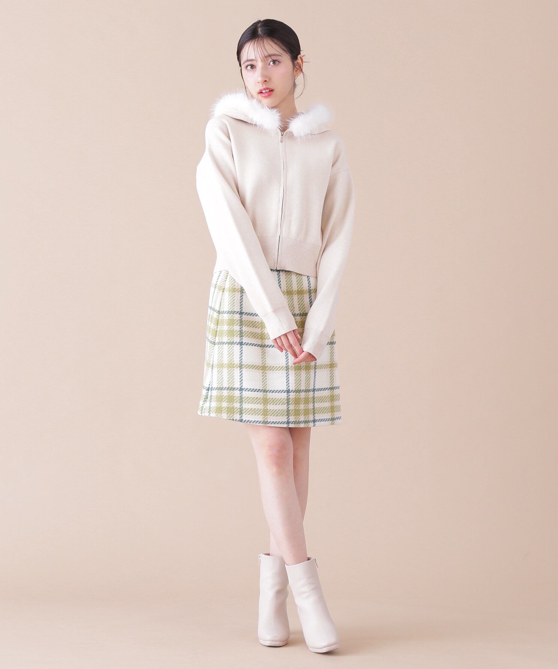  「ボリュームフェイクファーニットパーカー」|ニット・セーター|