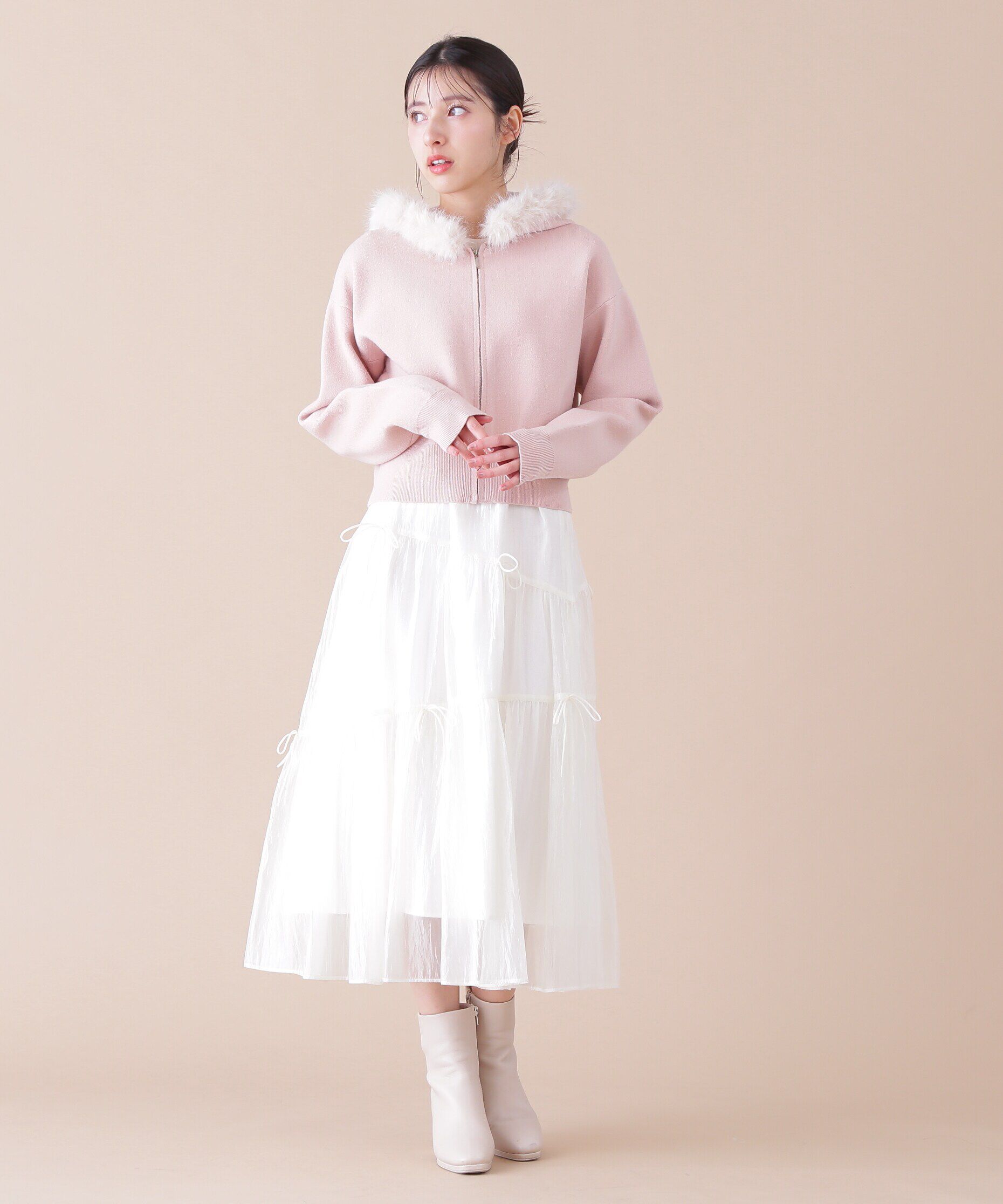  「ボリュームフェイクファーニットパーカー」|ニット・セーター|