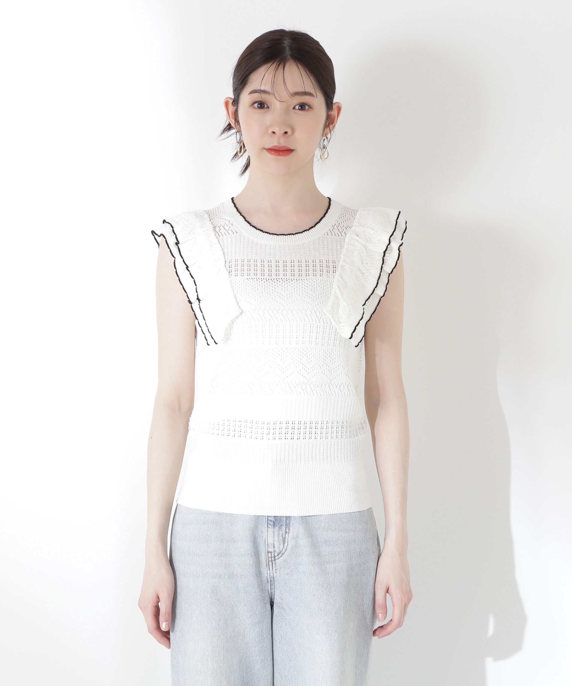 PROPORTION BODY DRESSING「透かし柄フリルニット」|ニット・セーター|