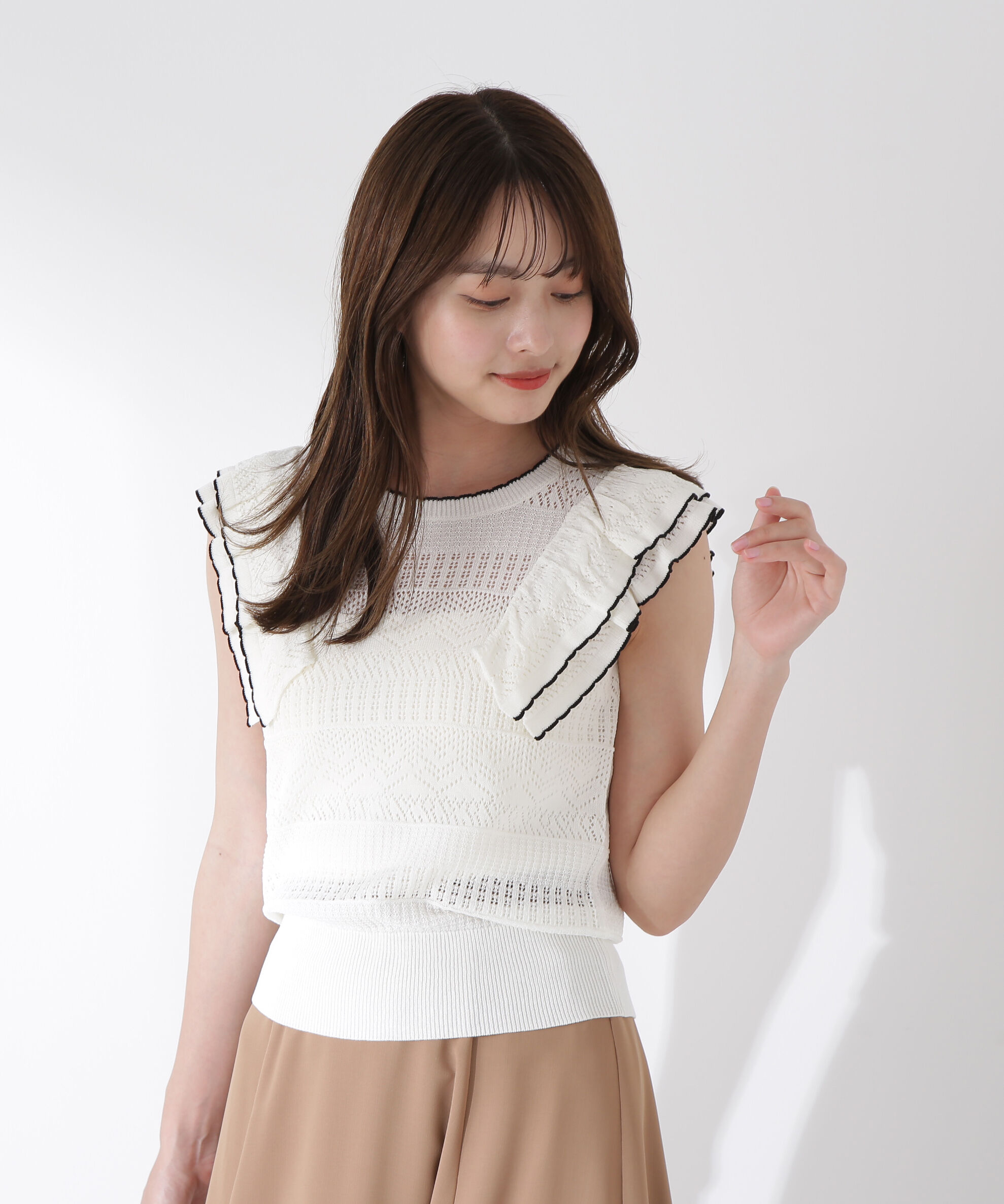 PROPORTION BODY DRESSING「透かし柄フリルニット」|ニット・セーター|